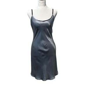 Victoria's Secret Silk Slip Dress Gray Adjustable Velvet Straps Size Medium